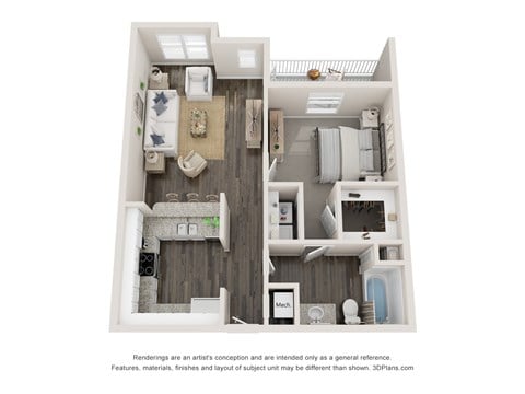 Floor plan for 1 bed, 1 bath, 790 sqft